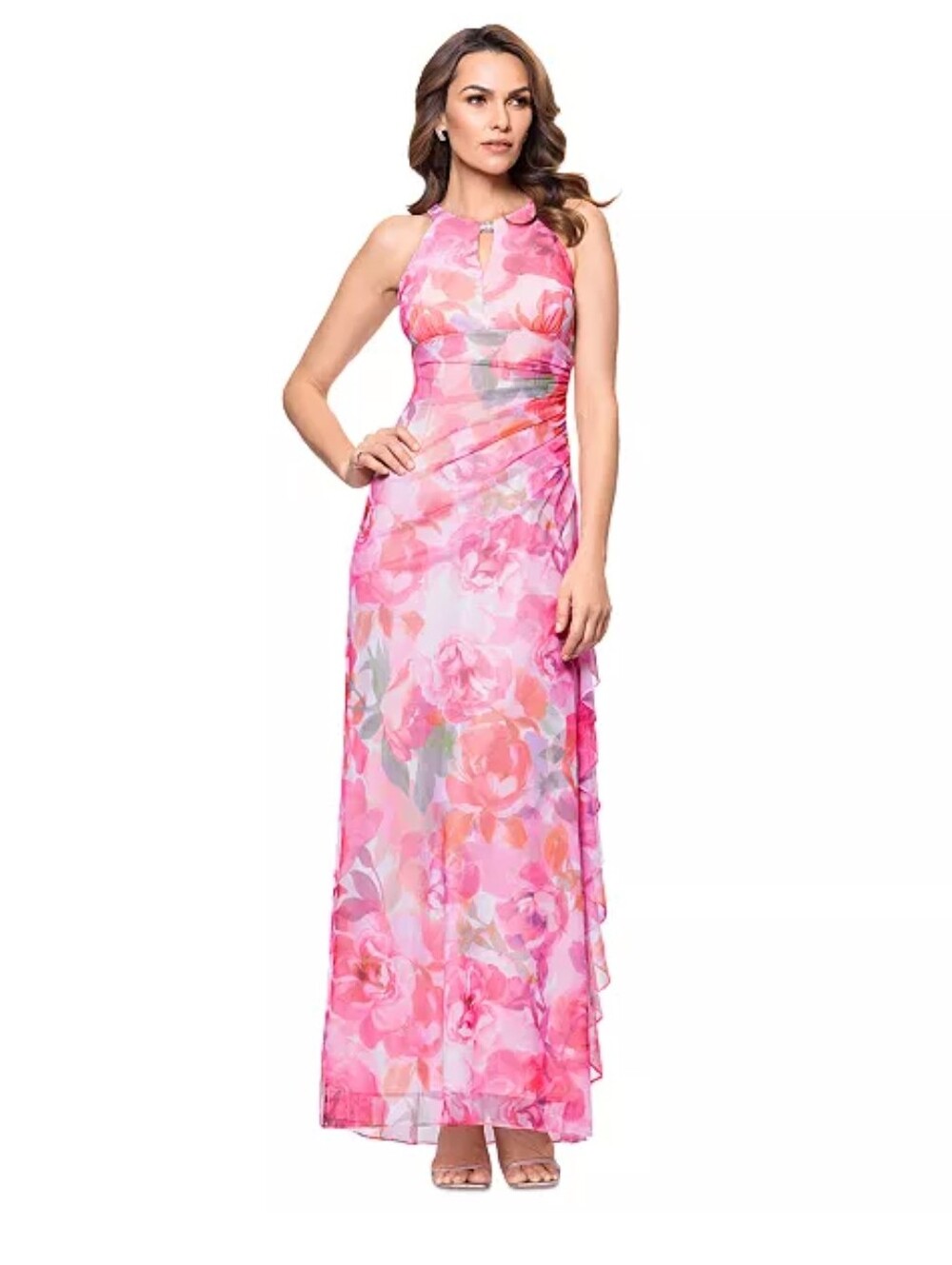 NWT B&A by Betsy & Adam Pink Floral Maxi Gown Size 6 Wedding Guest Formal $159